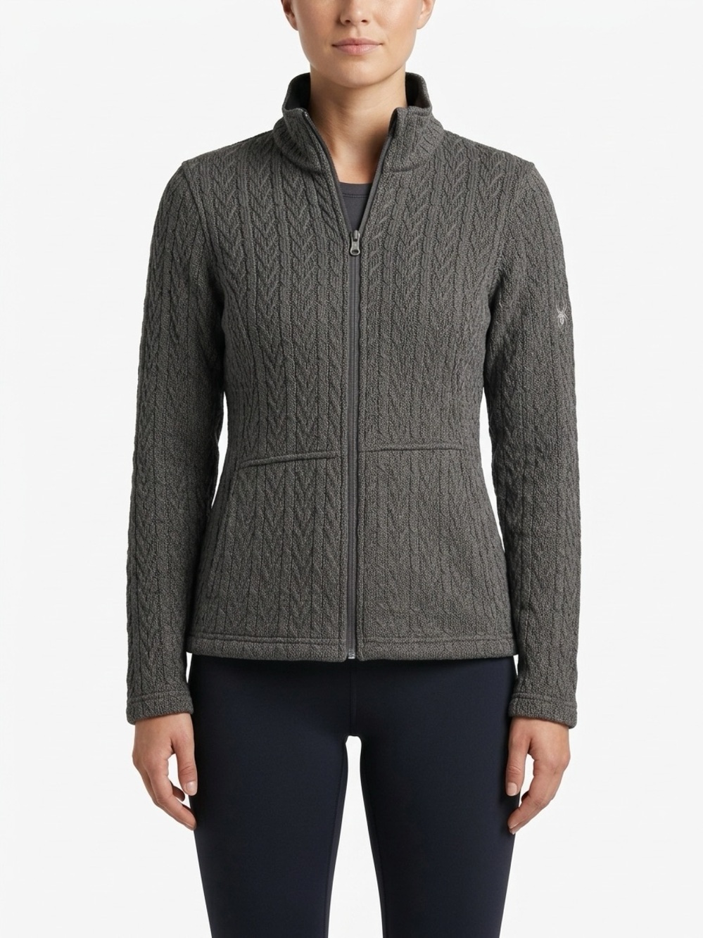 Spyder Major Cable Stryke Full Zip Fleece Sweater Charcoal Gray M